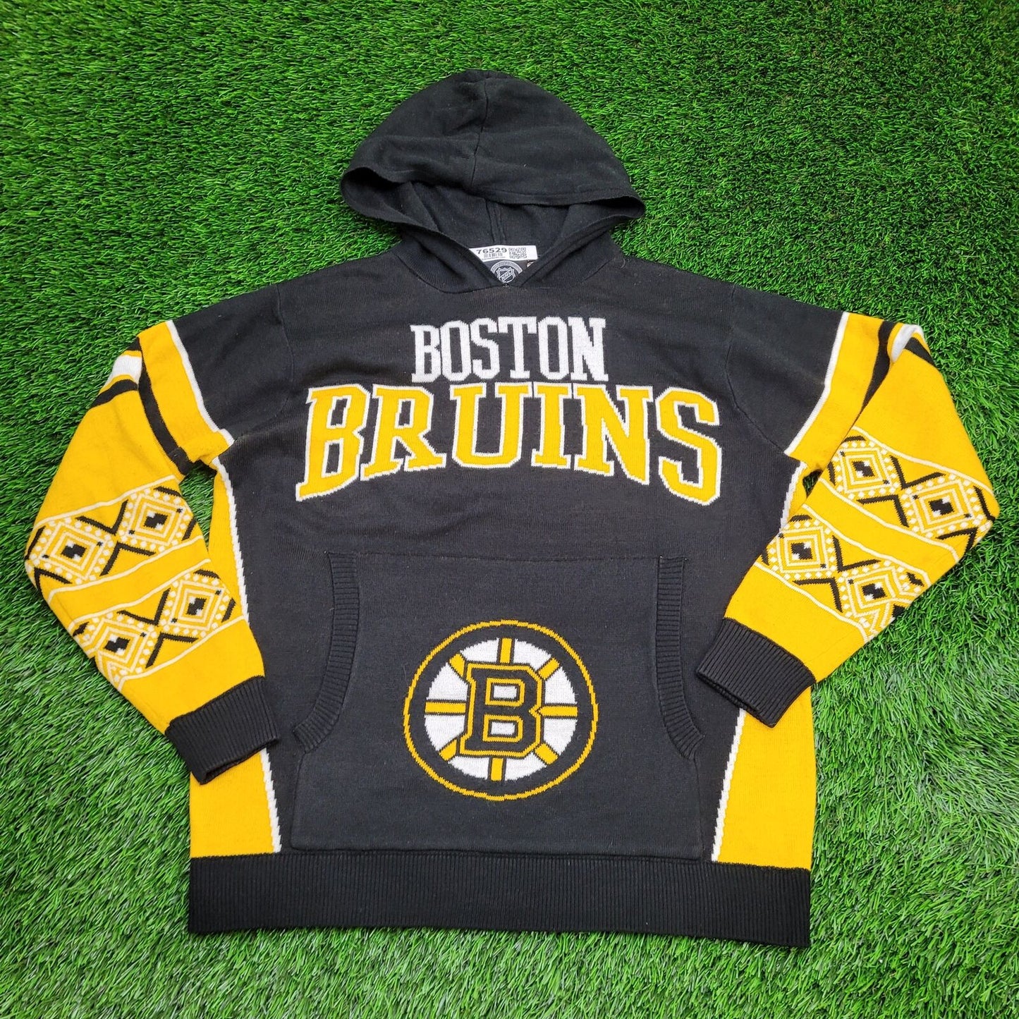 Boston Bruins Sweater Hoodie Large 23x27 Black Yellow