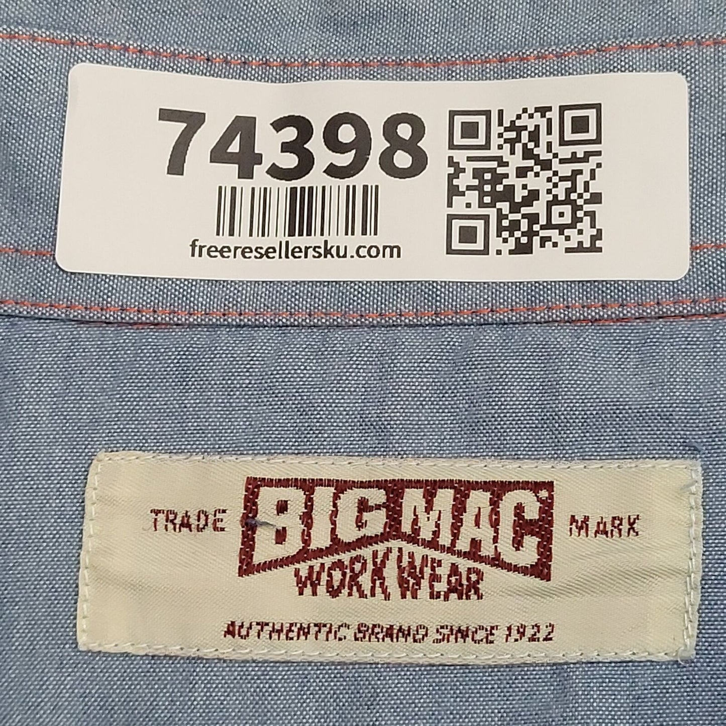 Big-Mac Workwear Pearl-Snap Button Shirt Large 23x31 Blue