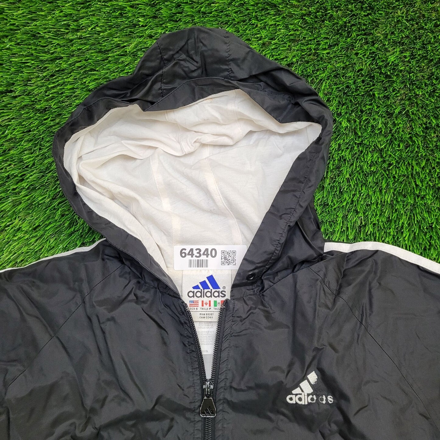 ADIDAS 3-Bar Windbreaker Jacket Small 21x24 Black