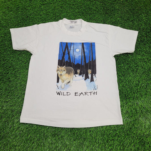 Vintage Wolf Shirt L/XL 23x28 White Human-i-Tees