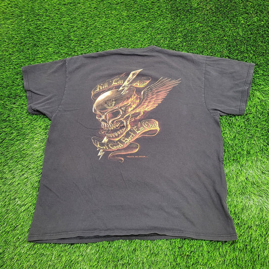 Fiery Edgy Winged Skeleton Skull Shirt XL/2XL 24x28 Black