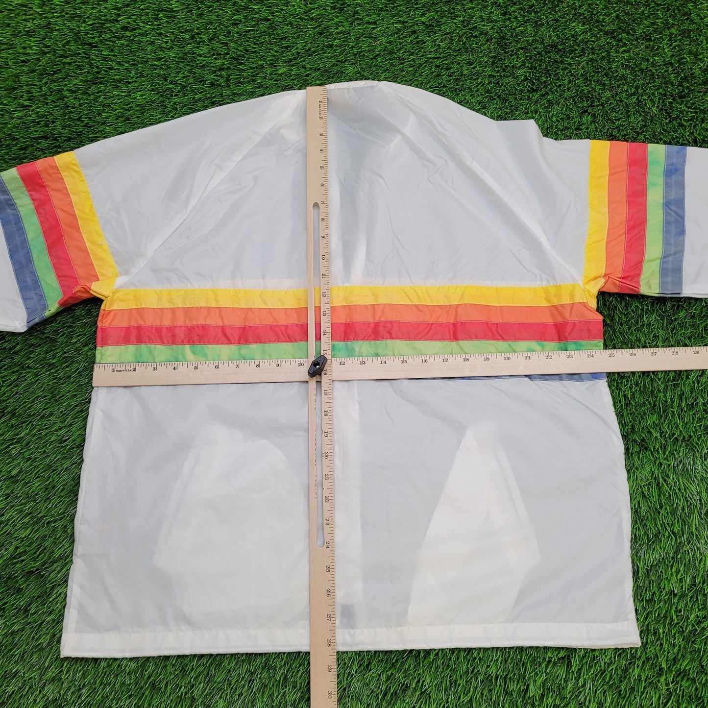 Vintage Rainbow Stripes Windbreaker Jacket Large 25x26 Y2K