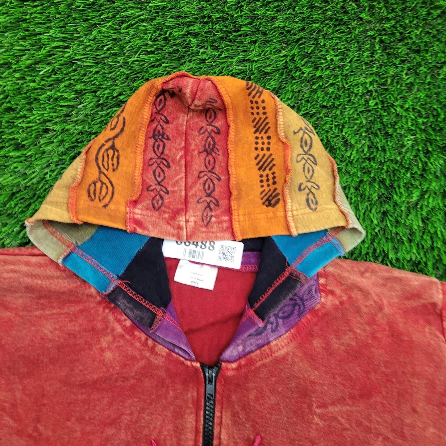 Boho Chic Colorful Jacket Womens Large 21x24 Orange