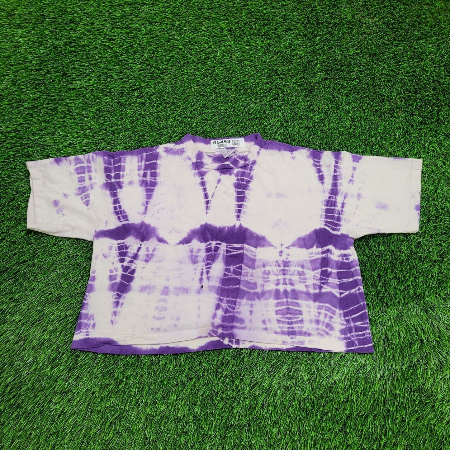 90s Shibori Cropped Top - Purple White Large 21x17