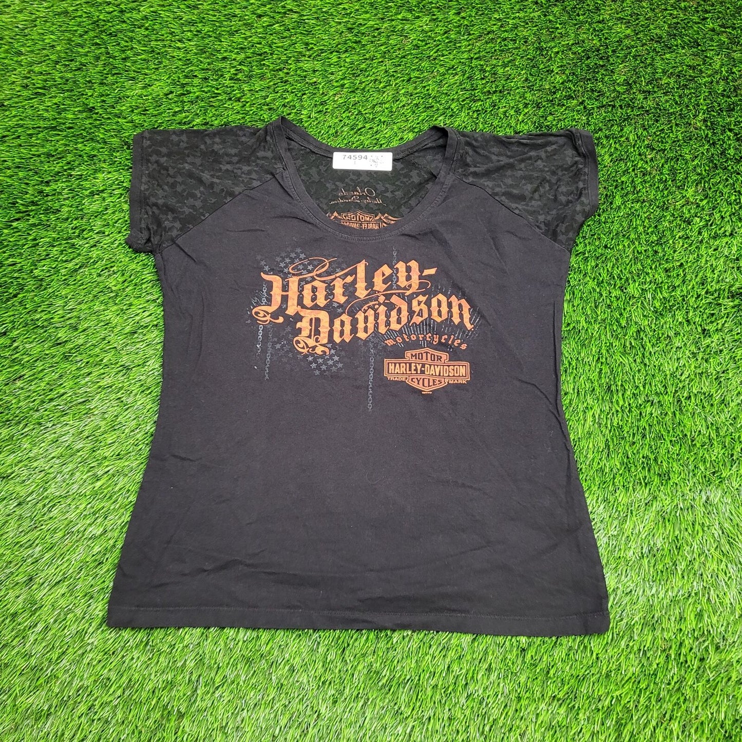 Harley Davidson Shirt Womens Medium 19x22 Black See-Through