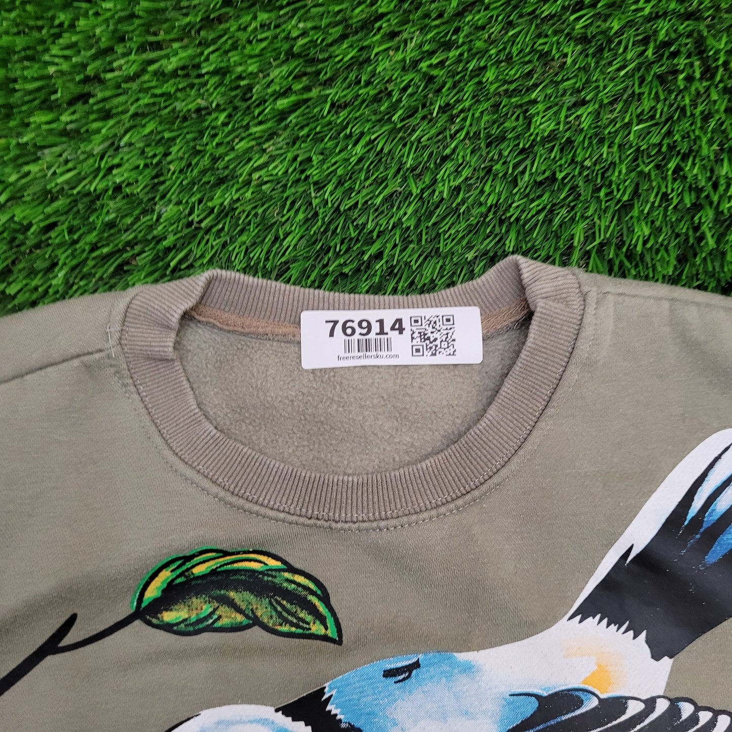 Bird Skeleton Sweatshirt M/L 23x24 Army-Green Kanye-West