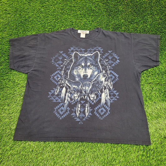 Vintage Y2K Native-American Wolf Shirt 2XL/3XL 27x29 Black