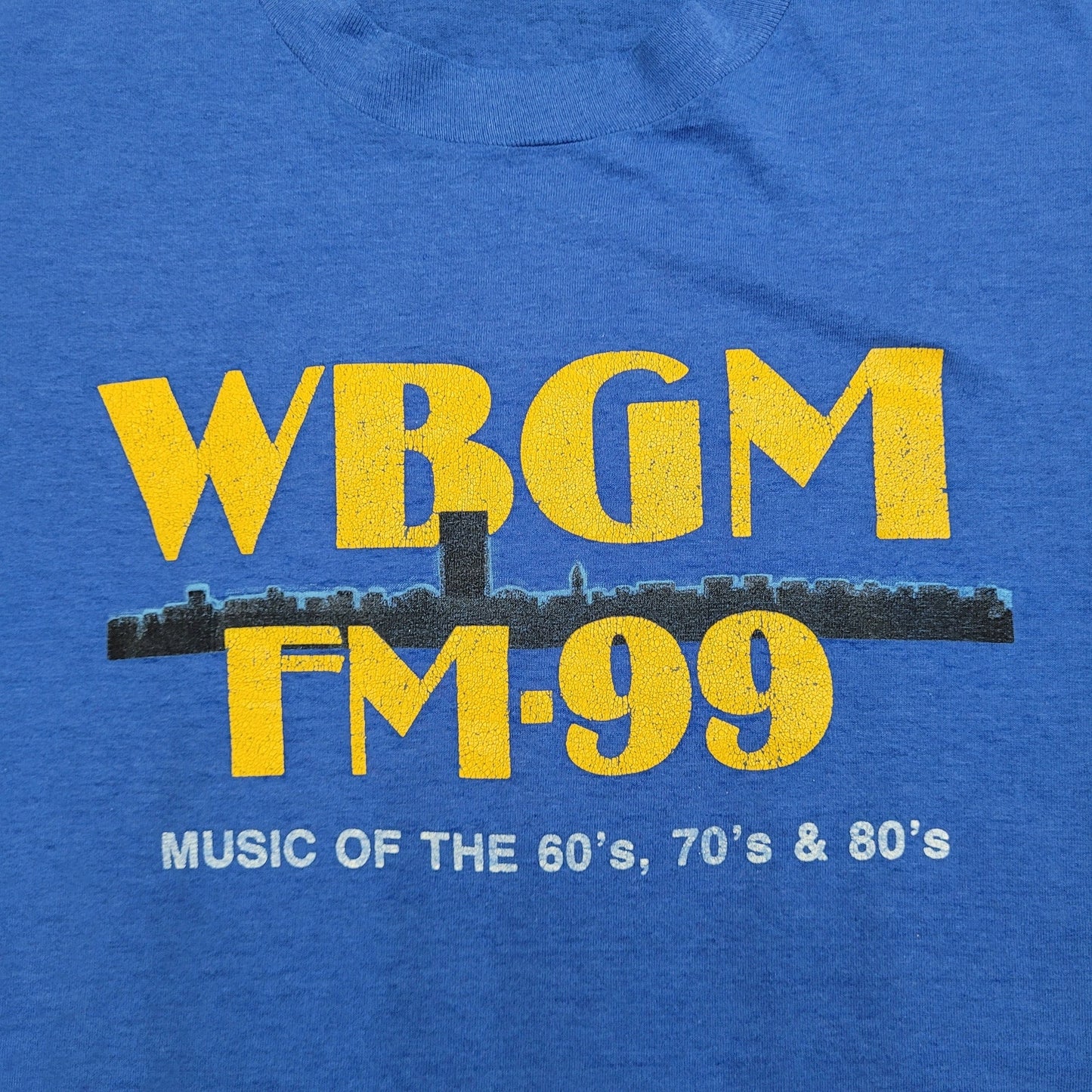 Vintage Tallahassee WBGM FM.99 Radio Shirt M/L 21x25 Blue 80s