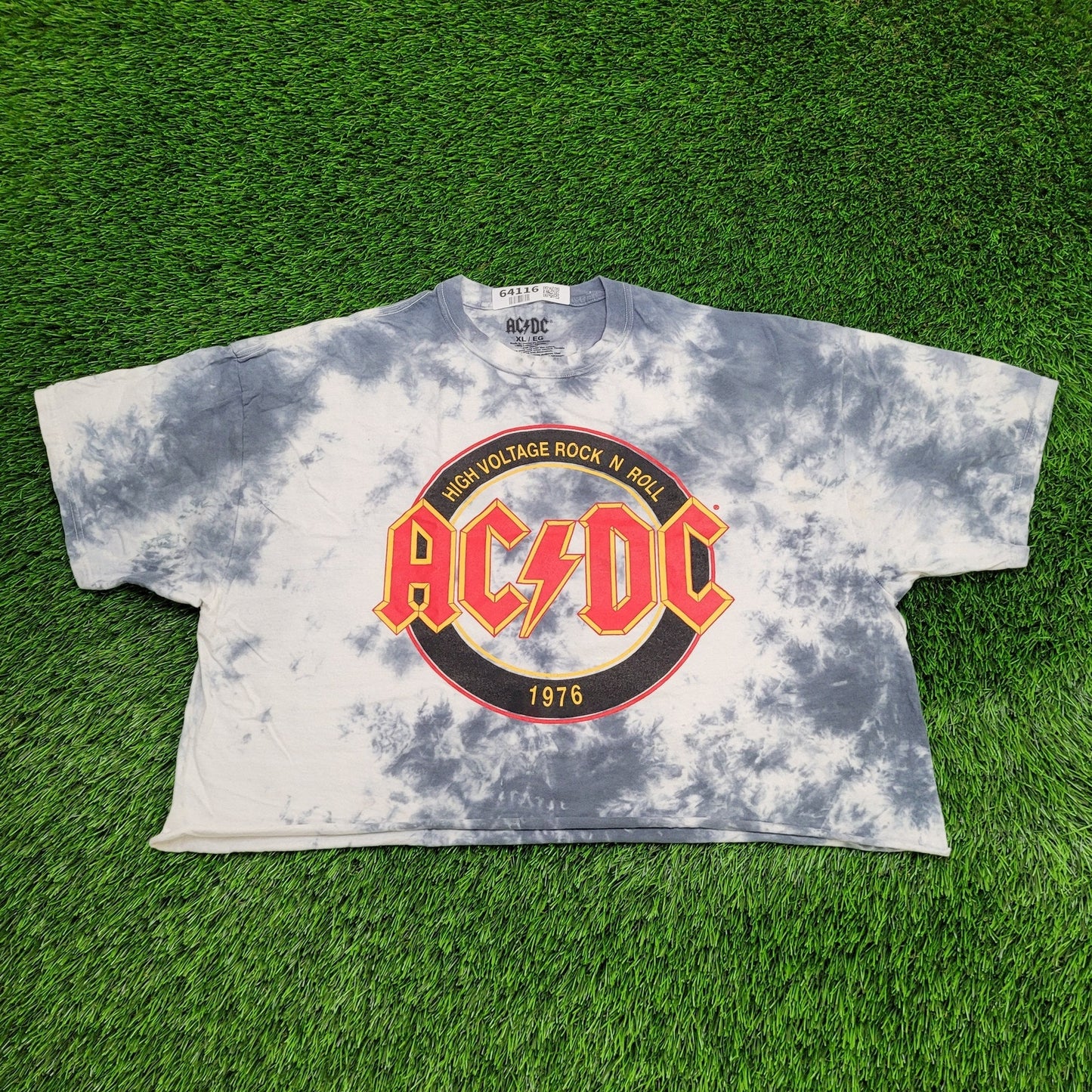 1976 ACDC Band Crop-Top Shirt Womens XL 24x20 High-Voltage