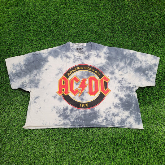 1976 ACDC Band Crop-Top Shirt Womens XL 24x20 High-Voltage