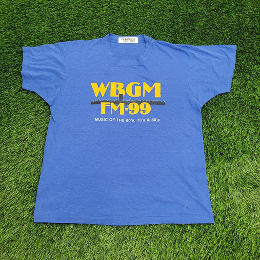 Vintage Tallahassee WBGM FM.99 Radio Shirt M/L 21x25 Blue 80s