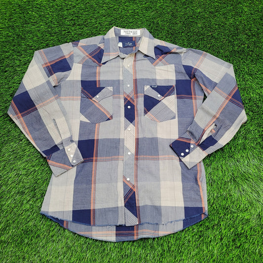 Wrangler Shadow Plaid Pearl Snap Shirt Medium 21x29