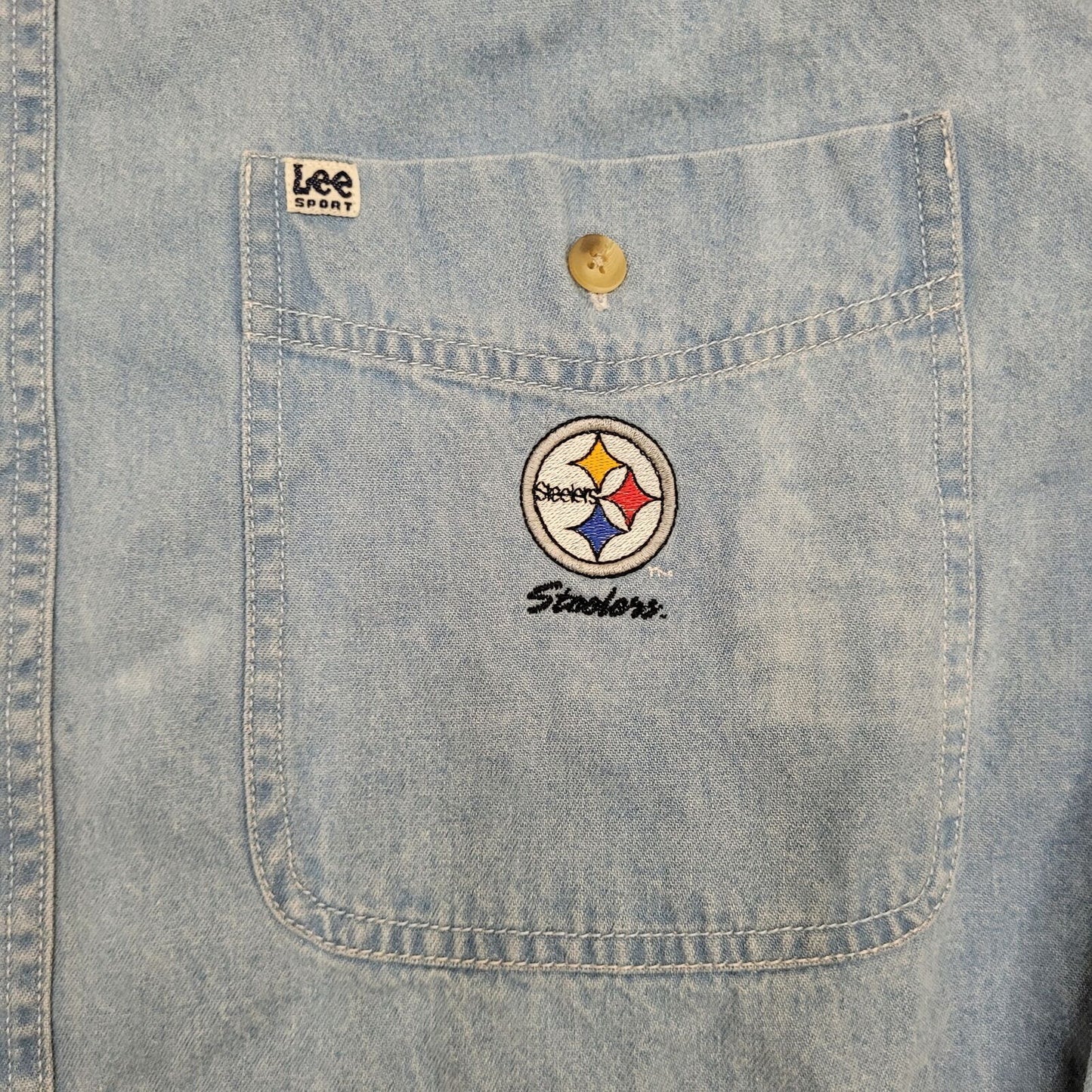 Vintage Y2K LEE Pittsburgh Button Shirt Large 25x31 Blue NFL