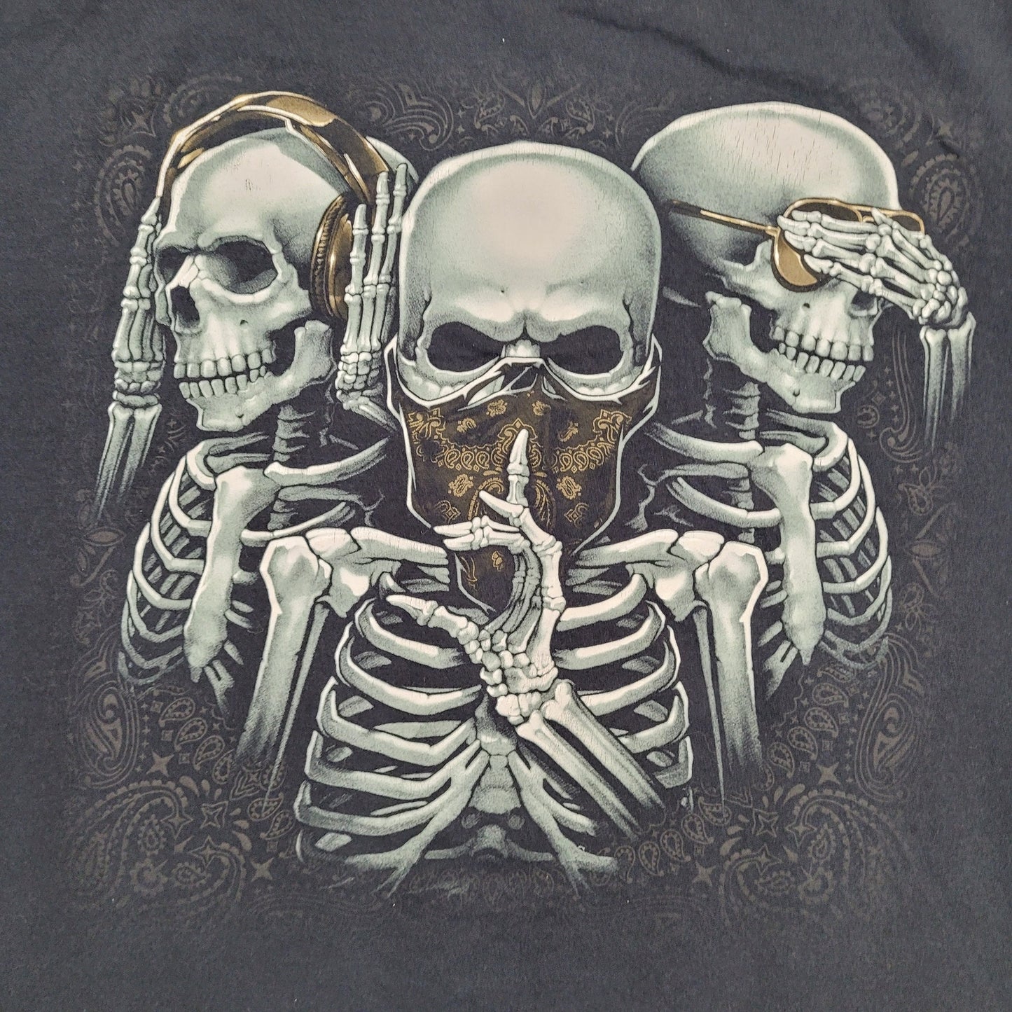 Vintage Y2K Skeleton See-No-Evil Shirt 3XL 28x28 Black