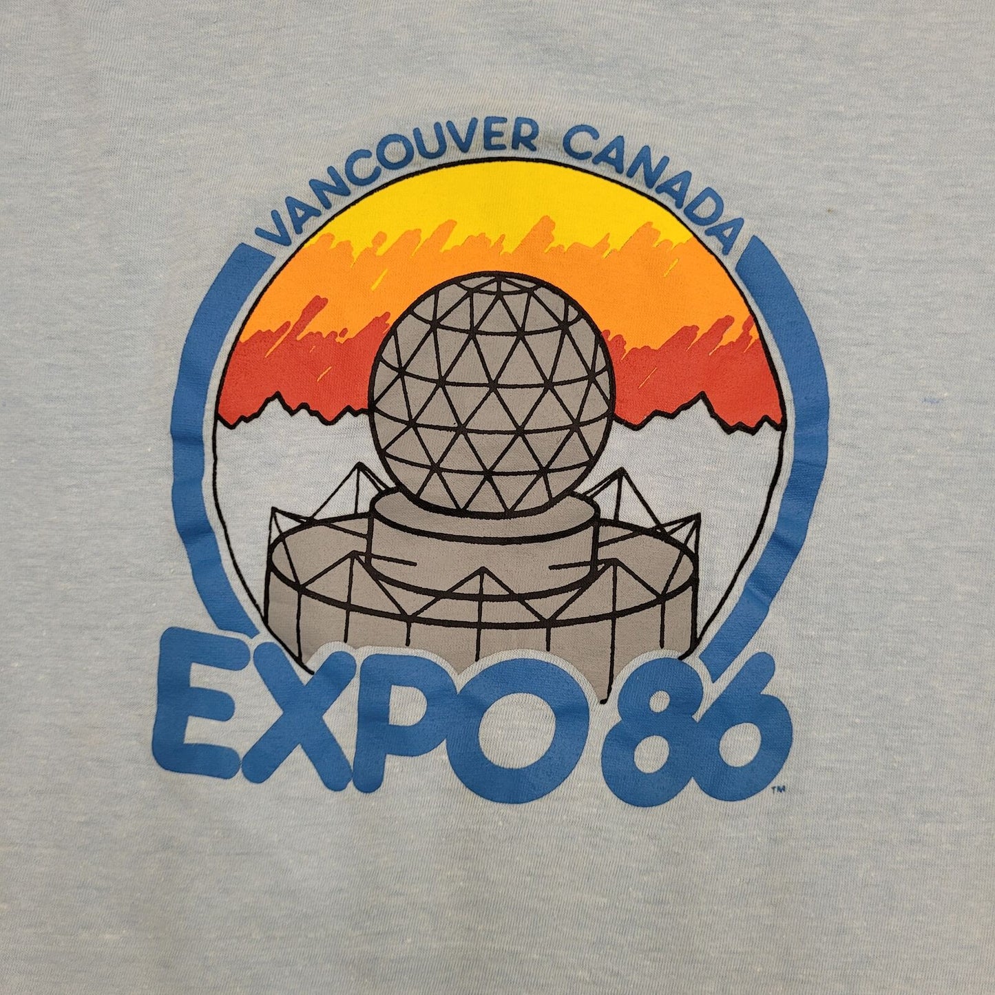 1986 Expo Womens World Exposition Shirt S/M 17x22 Blue