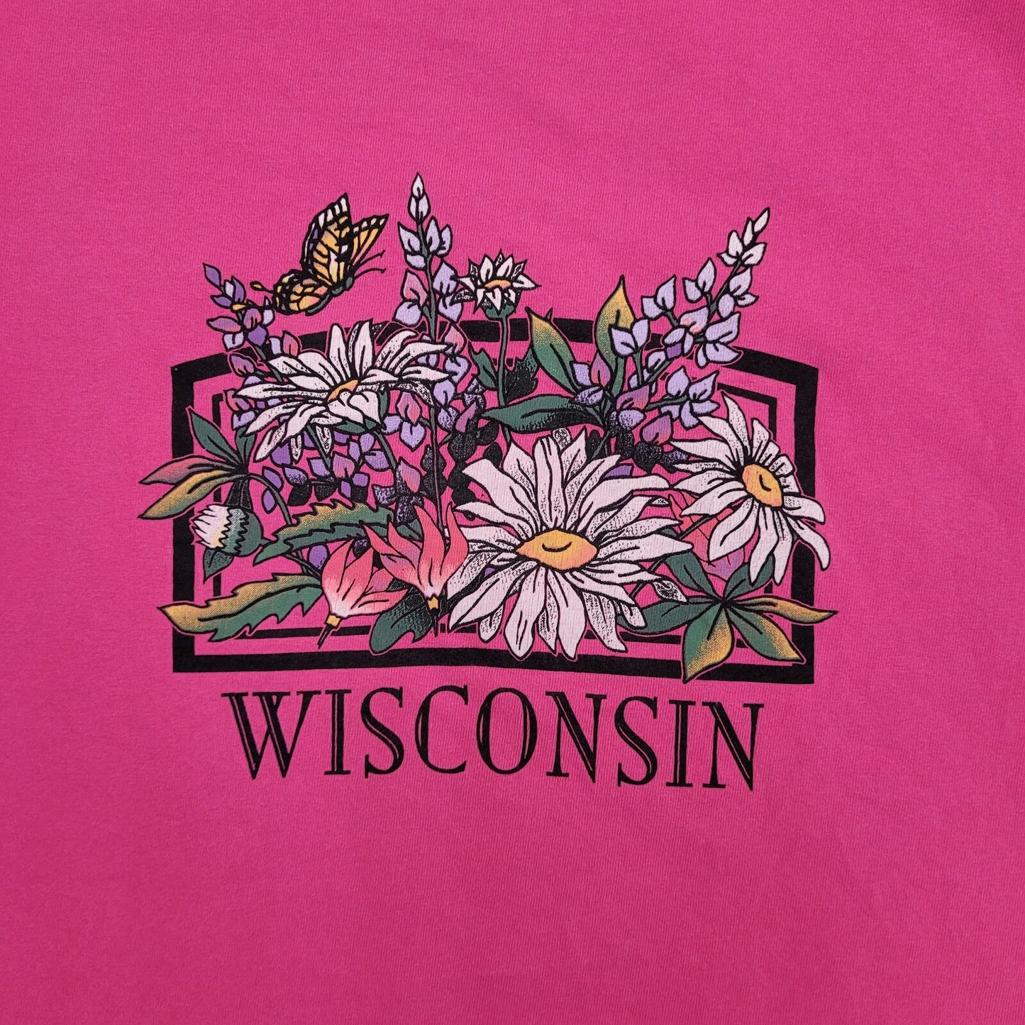 Vintage Wisconsin Botanical Flower Shirt Large 21x26 Pink