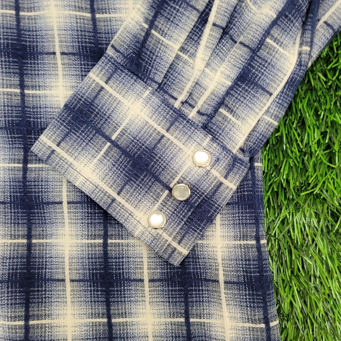 Wrangler Shadow-Plaid Pearl-Snap Button Shirt 2XL 26x30 Blue