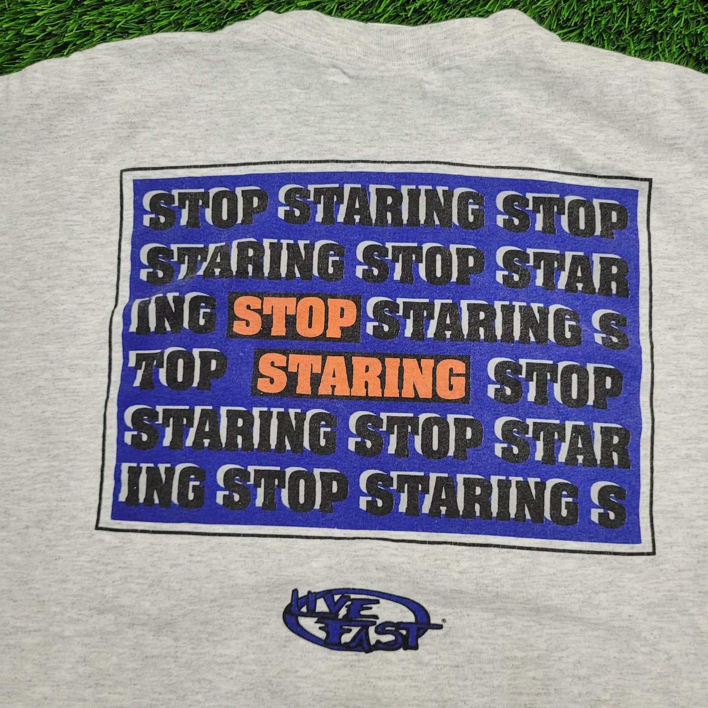 Vintage Stop Staring Shirt XL 25x27 Baggy Gray