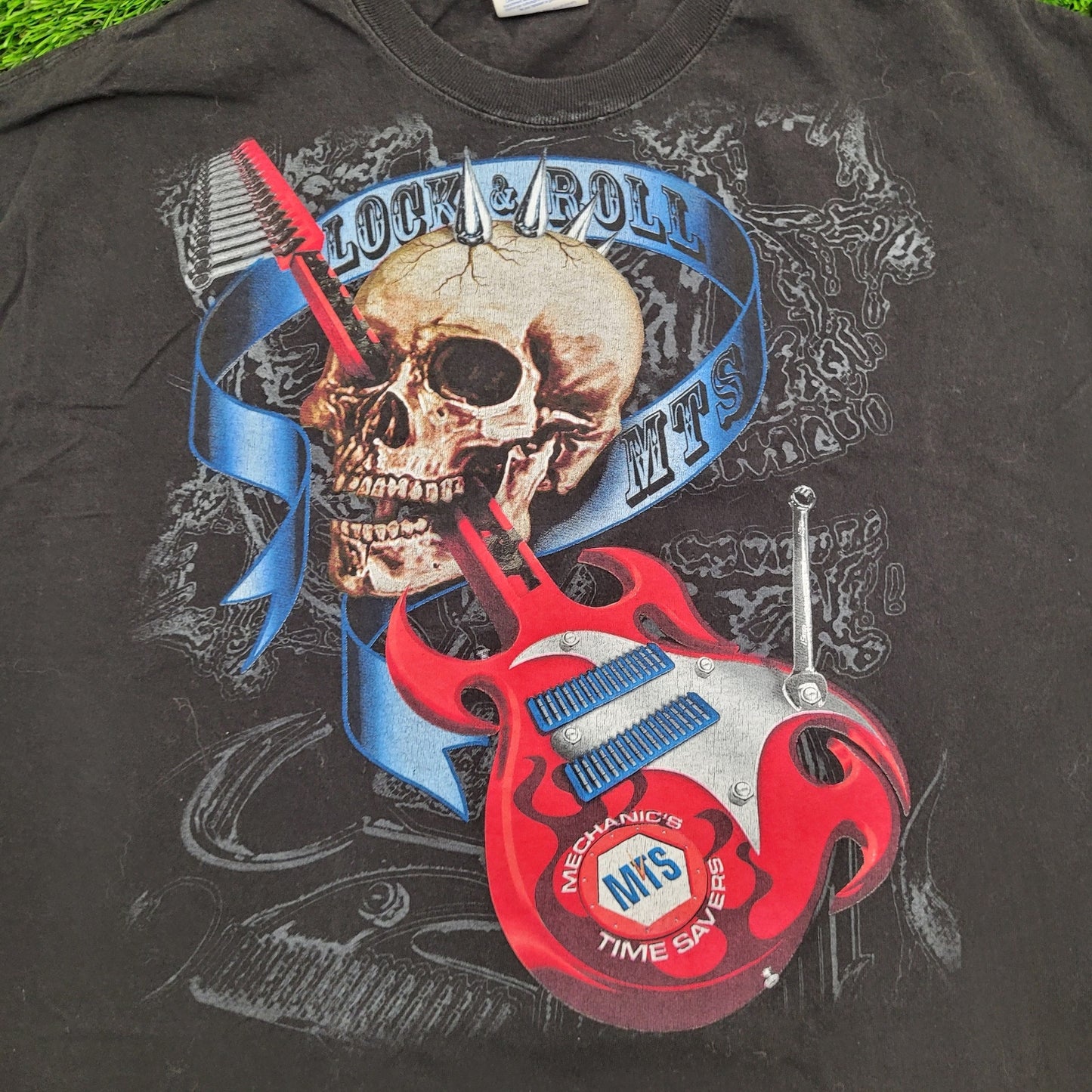 Vintage Skull Rocker Shirt XL 23x26 Cropped Black