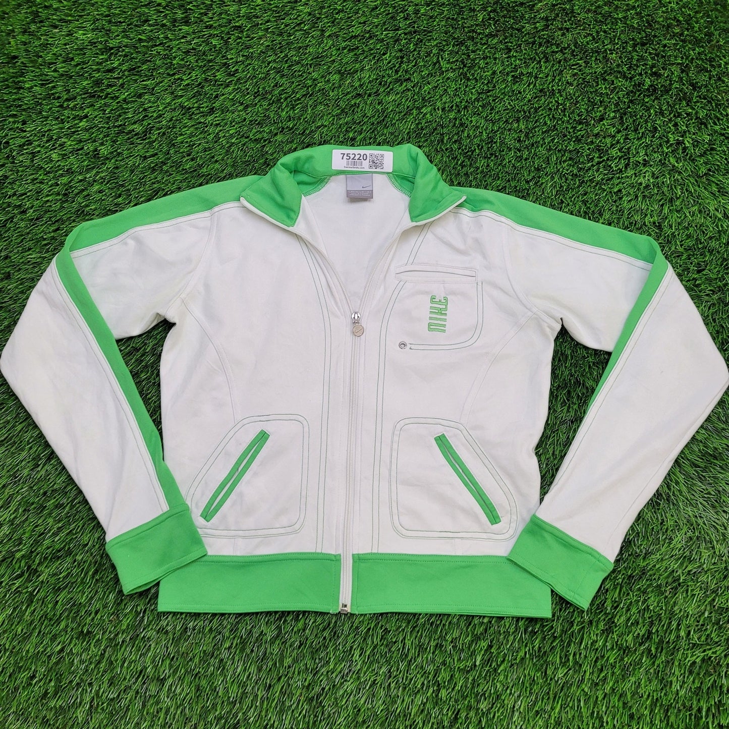 Vintage Y2K NIKE Track Jacket Women Medium 18x21 White Green