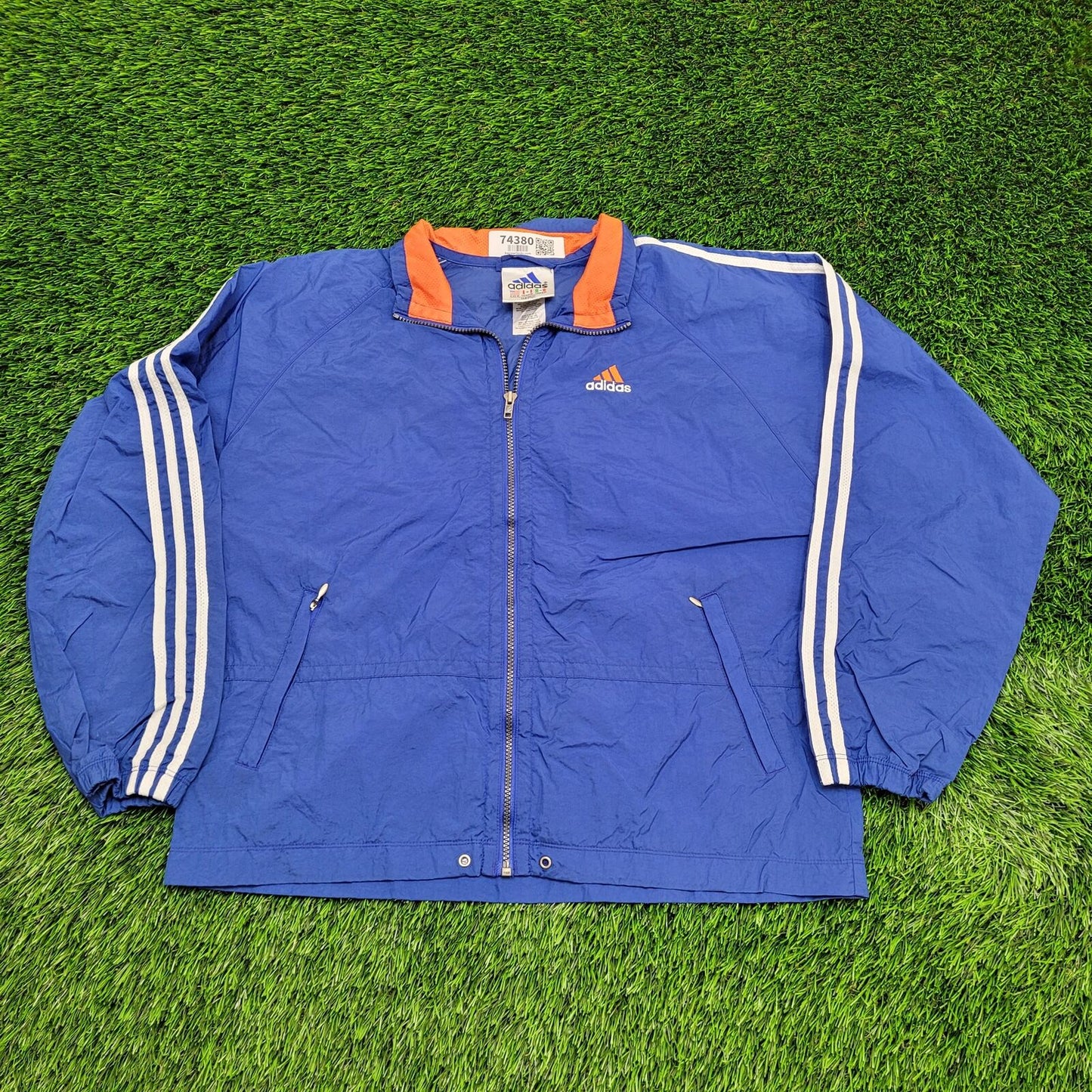 ADIDAS Windbreaker Jacket Medium 22x24 Blue Cropped