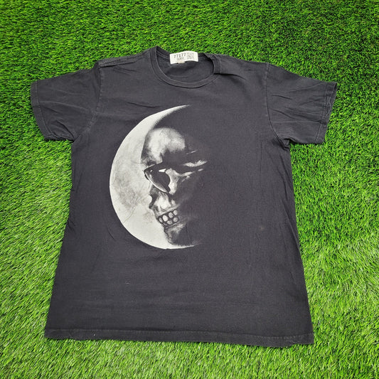 Vintage Y2K Moon Skull Shirt Large 21x27 Black