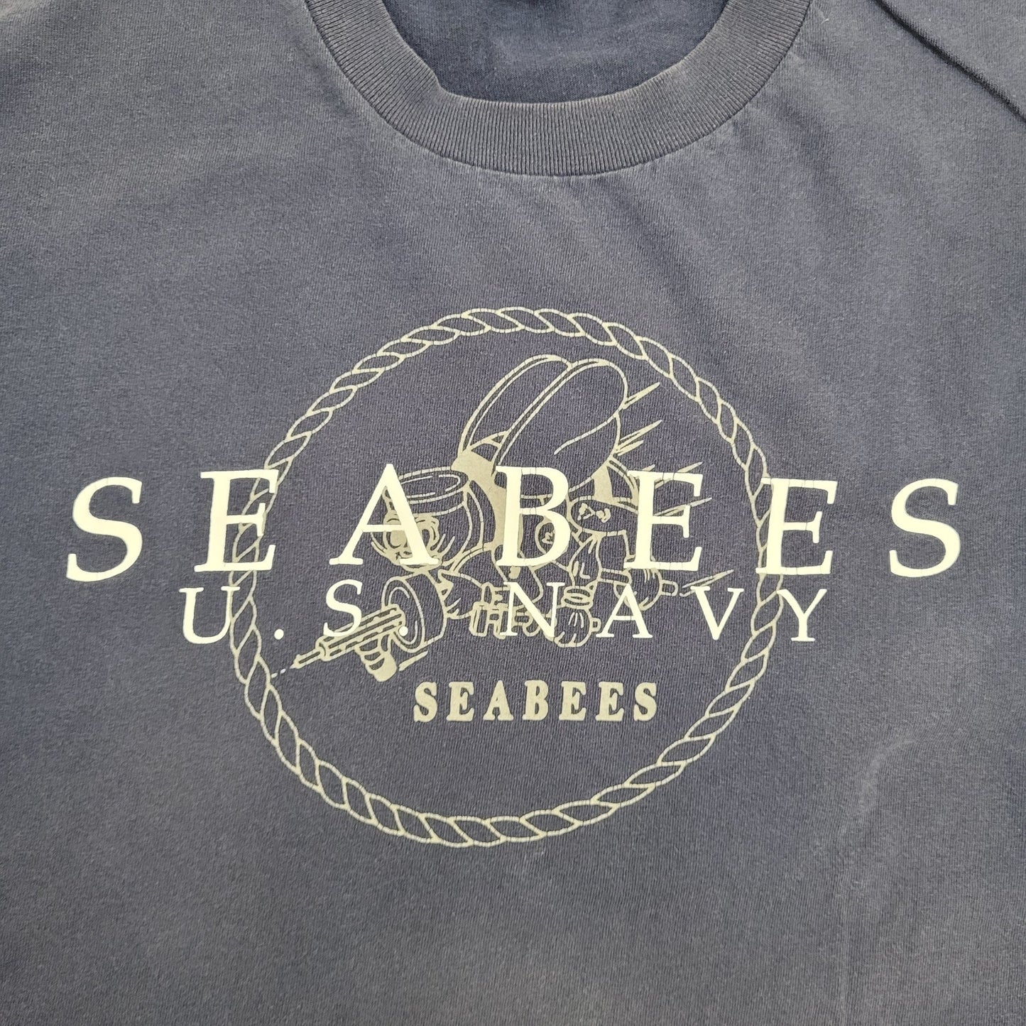 Vintage USN Navy Shirt 2XL 26x30 Seabees Sun-Faded USA