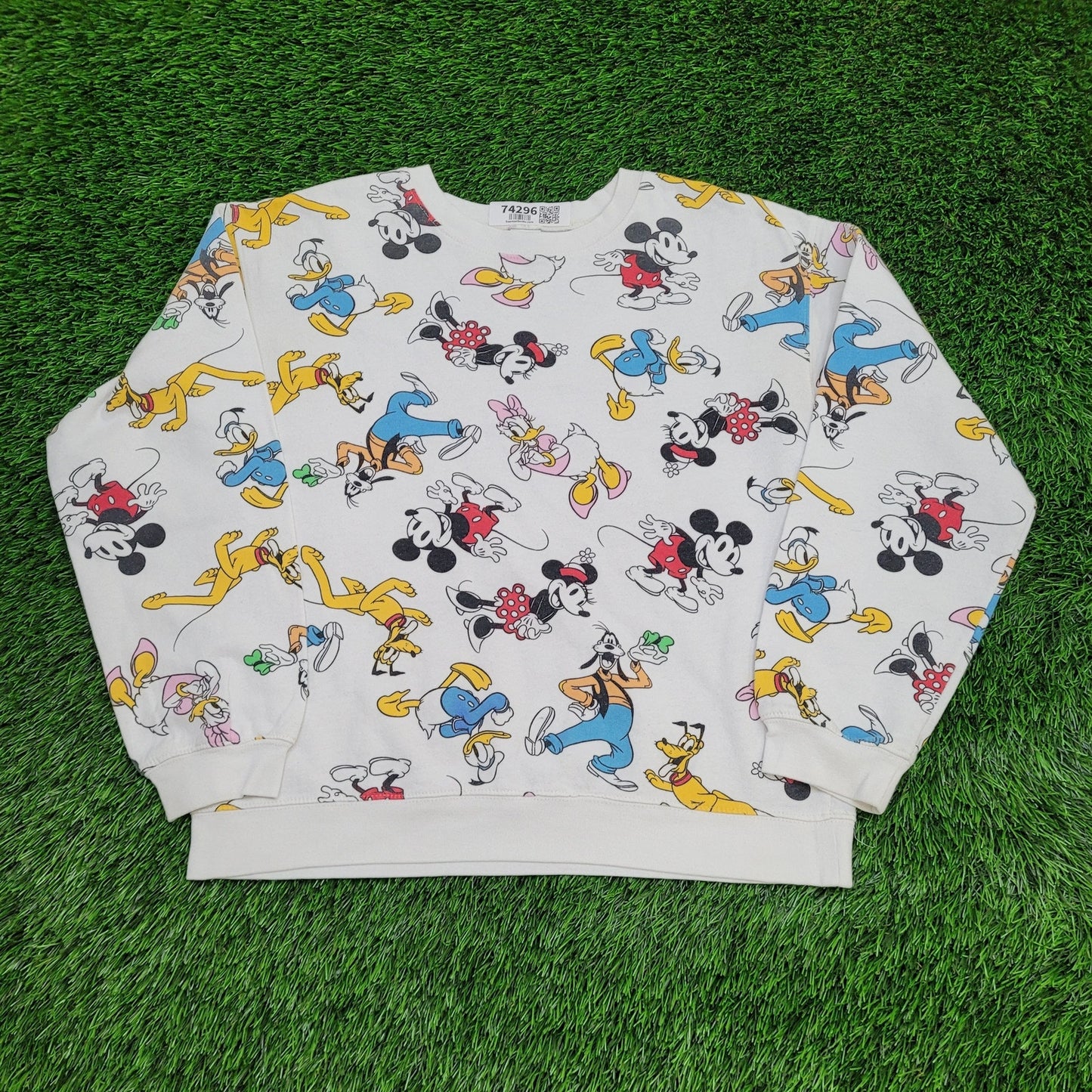 Disney Mickey AOP Sweatshirt Womens Large 21x23 White