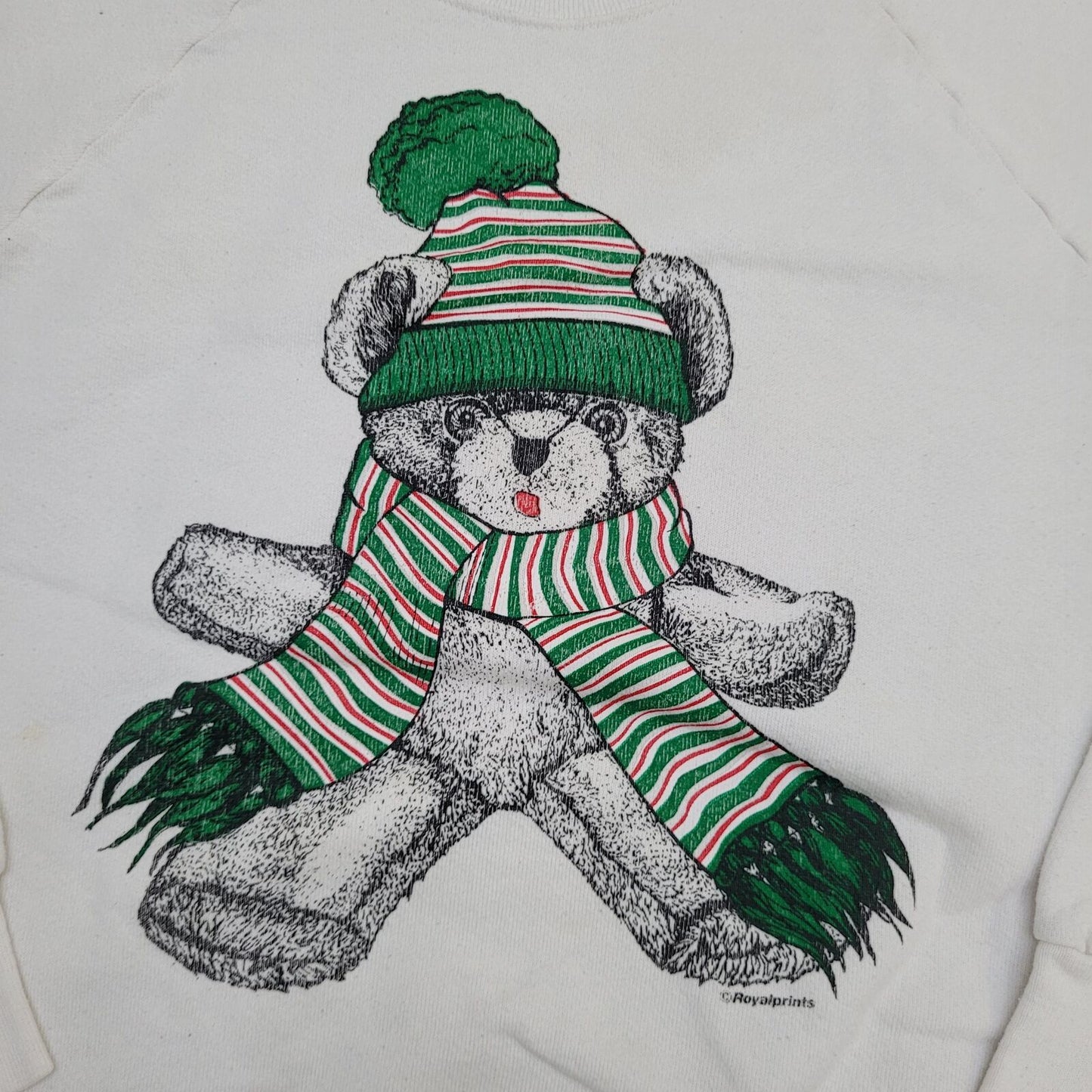 Vintage Teddy Bear Sweatshirt Womens Large 19x22 White