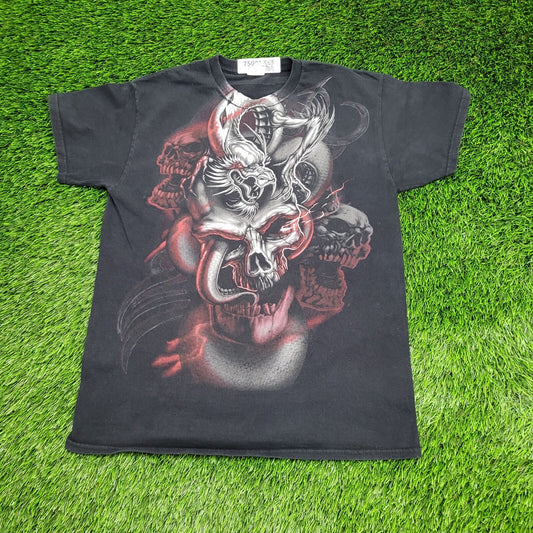 Vintage Y2K Dragon Skull Shirt Medium 19x25 Black