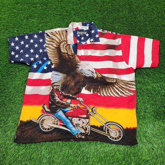 Biker AOP Button Shirt 2XL 28x32 USA-Flag Eagle