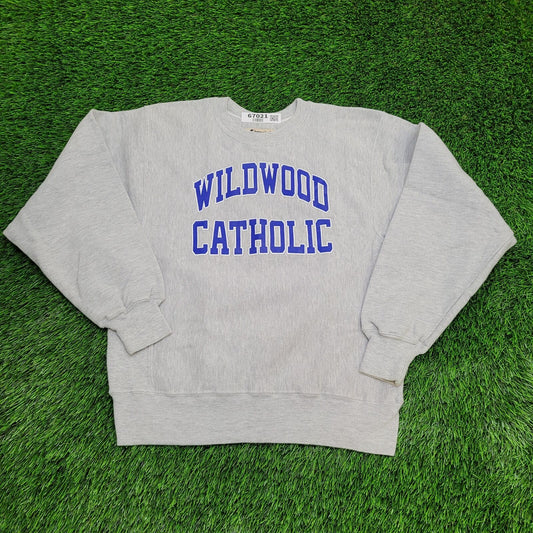 Vintage Wildwood Catholic Sweatshirt Women Medium 19x23 Gray