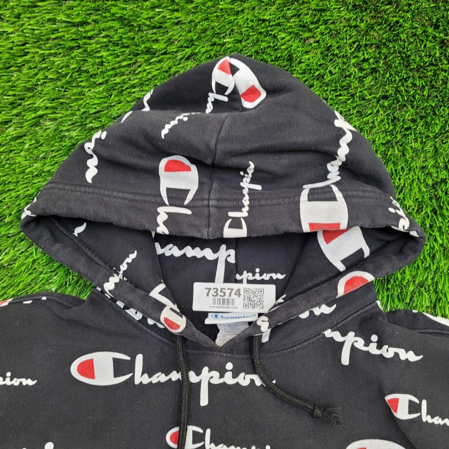 Champion AOP Hoodie Large 23x25 Cropped Reverse-Weave