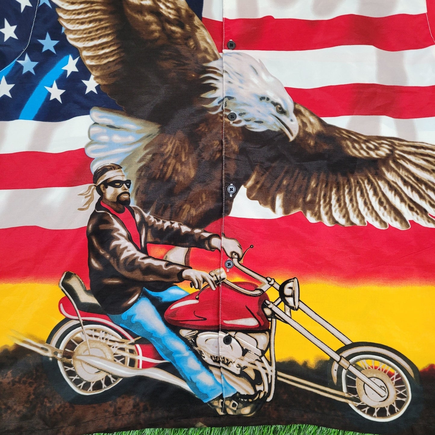 Biker AOP Button Shirt 2XL 28x32 USA-Flag Eagle