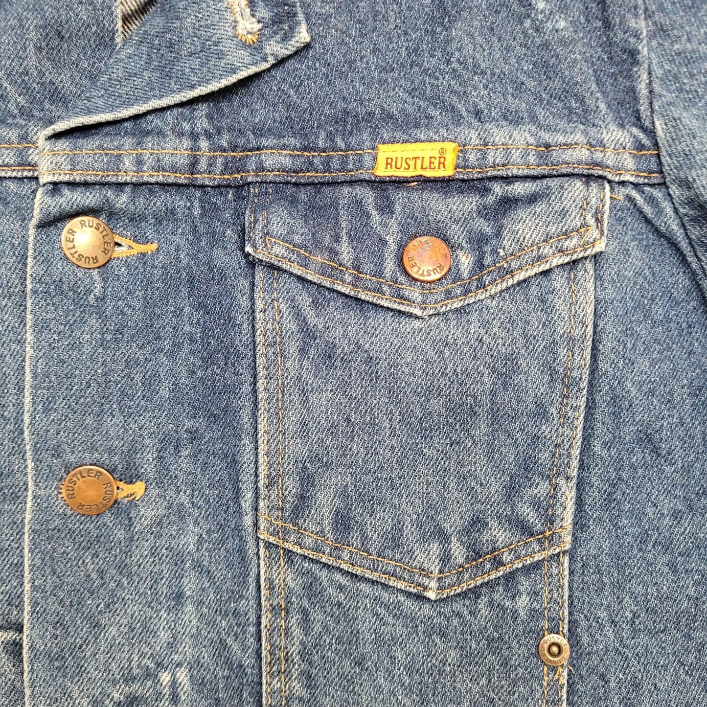 Vintage Rustler Trucker Denim Jacket XS/S 17x20 Blue 80s USA