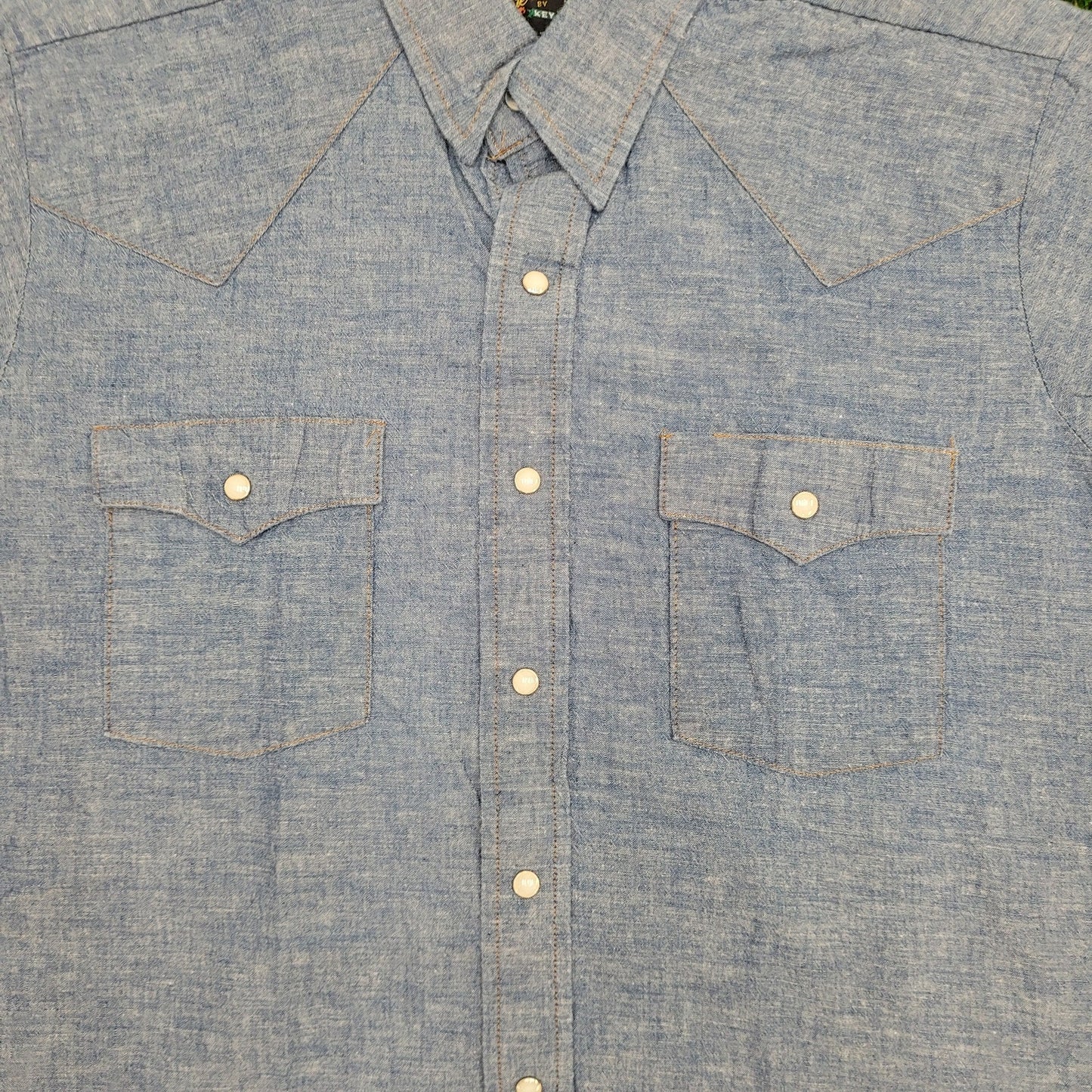 Vintage Western Pearl Snap Button Shirt XL 23x30 Blue USA