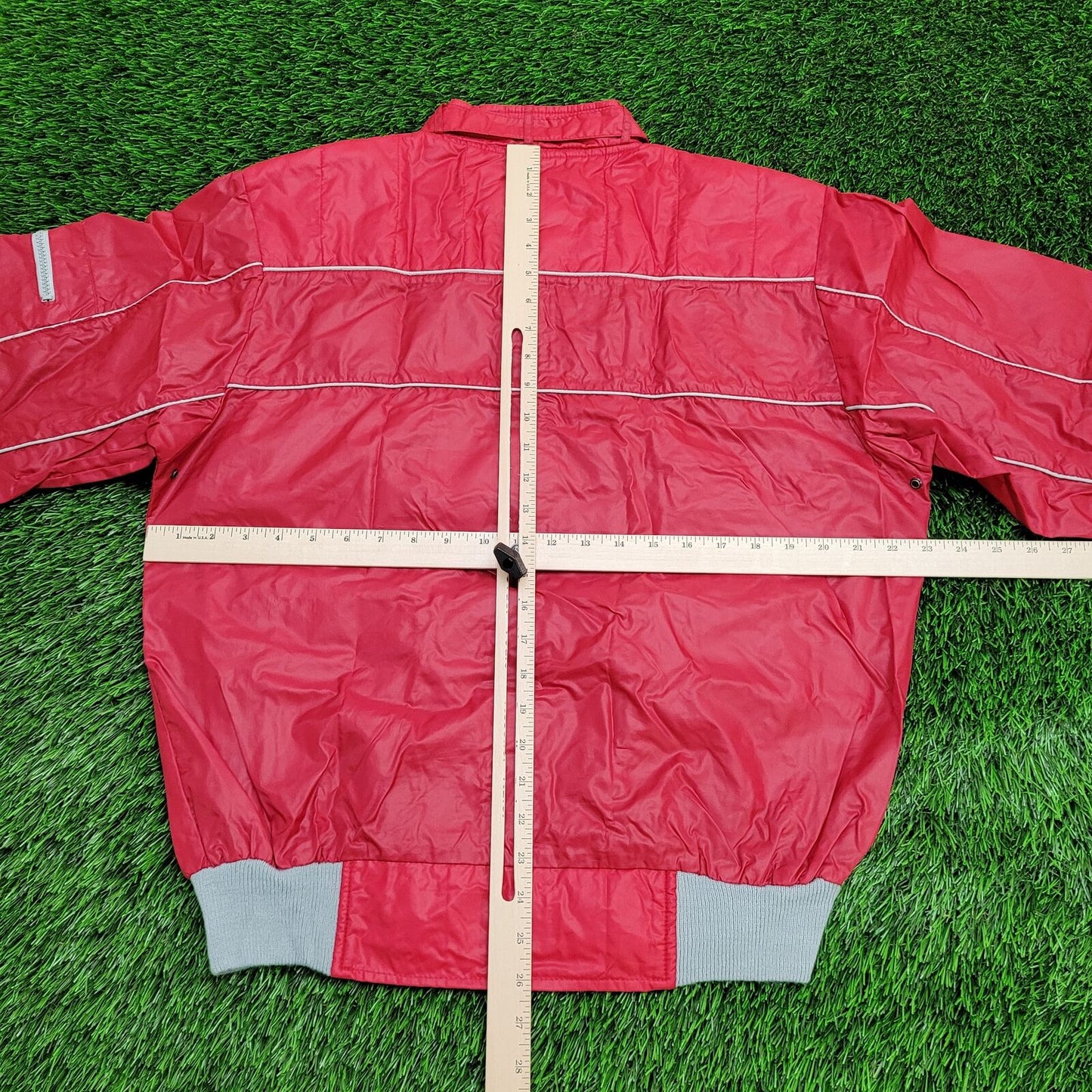 Vintage Racing Windbreaker Jacket Large 23x26 Red Gray