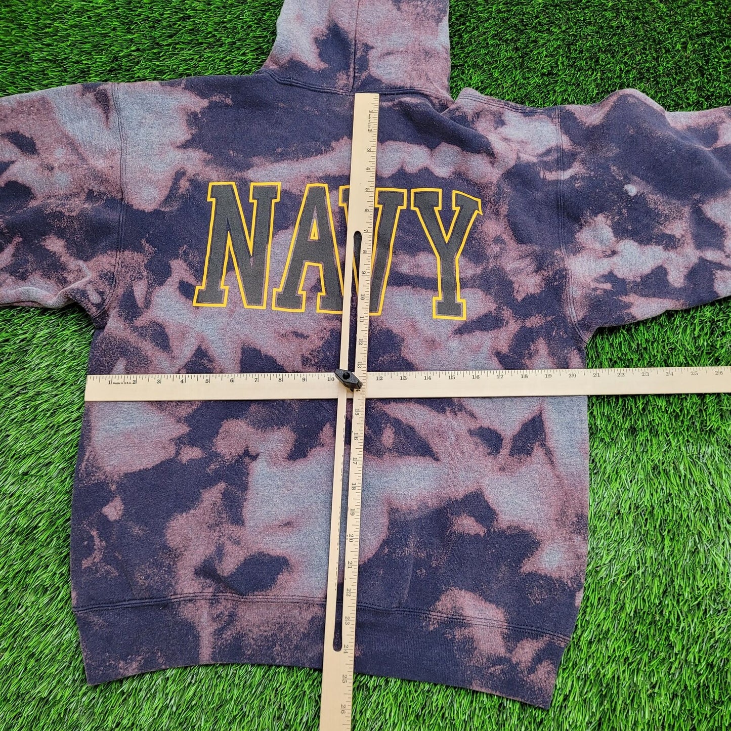 Vintage USN Navy Hoodie Medium 21x25 Blue Bleached-Dyed