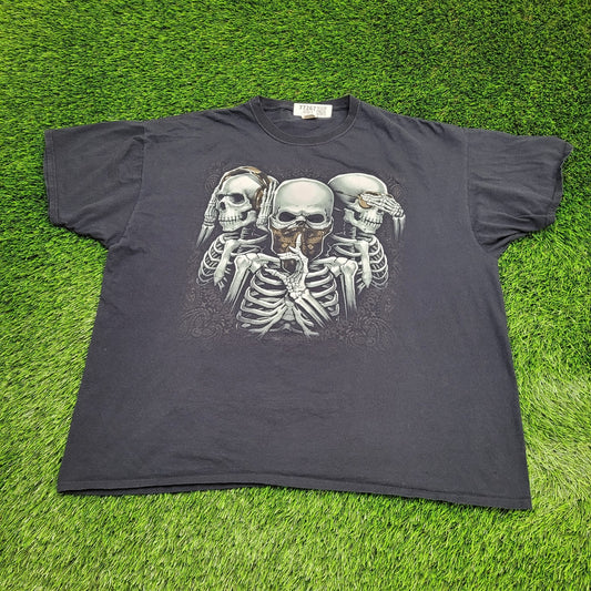 Vintage Y2K Skeleton See-No-Evil Shirt 3XL 28x28 Black