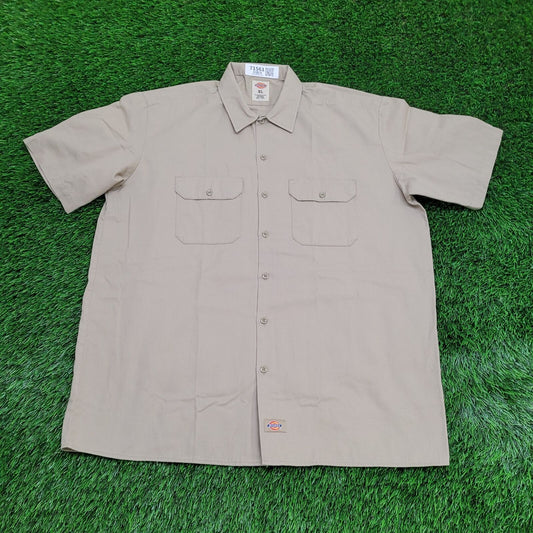 DICKIES Button Shirt XL 26x32 Baggy Khaki Beige