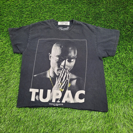 2PAC Tupac Shakur Cropped Shirt Womens Medium 20x21 Black