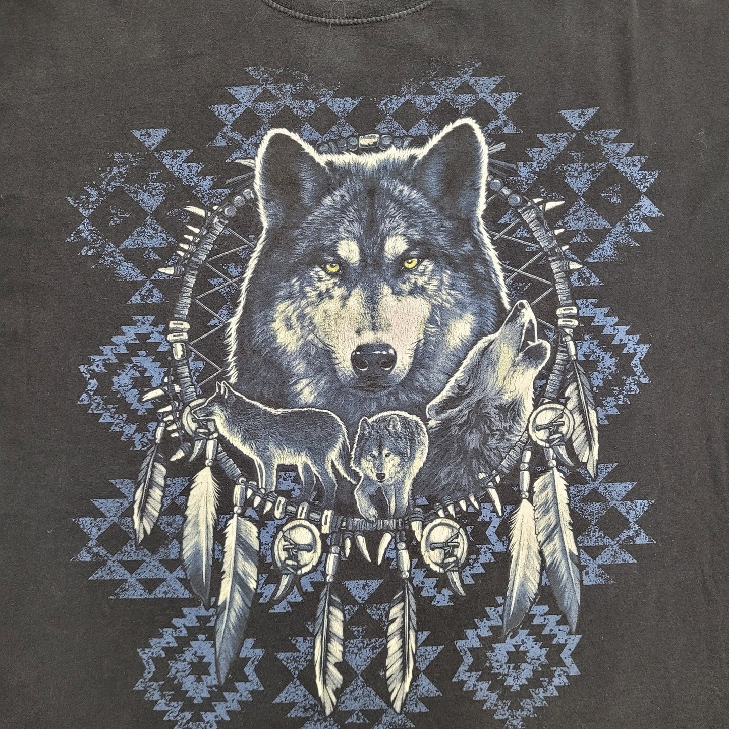 Vintage Y2K Native-American Wolf Shirt 2XL/3XL 27x29 Black