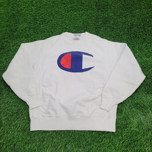 Vintage Y2K Champion Script Sweatshirt Medium 22x24 White