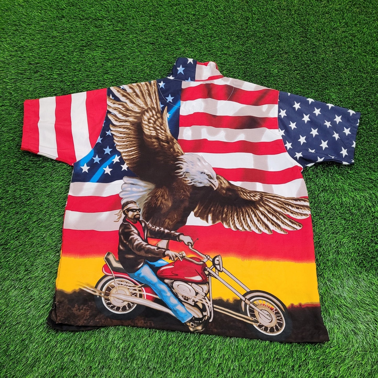 Biker AOP Button Shirt 2XL 28x32 USA-Flag Eagle