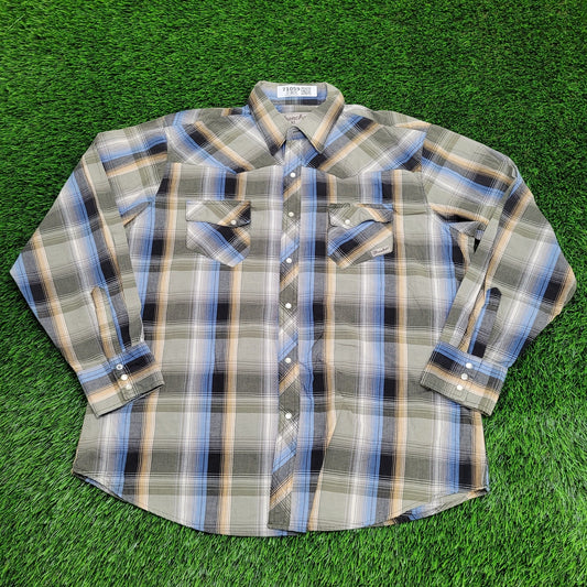 Wrangler Wrancher Pearl-Snap Shirt XL 24x30 Shadow Plaid