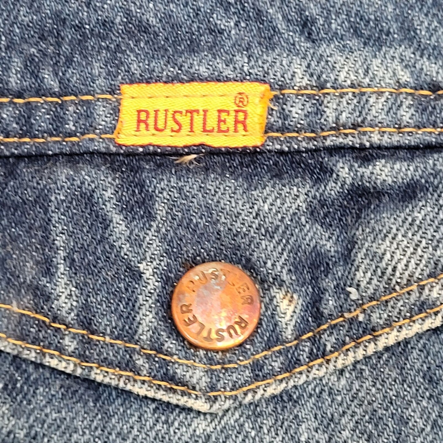 Vintage Rustler Trucker Denim Jacket XS/S 17x20 Blue 80s USA