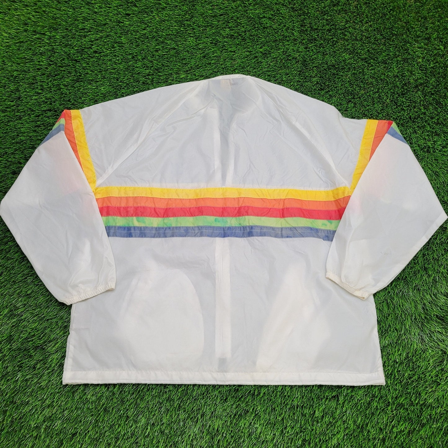 Vintage Rainbow Stripes Windbreaker Jacket Large 25x26 Y2K