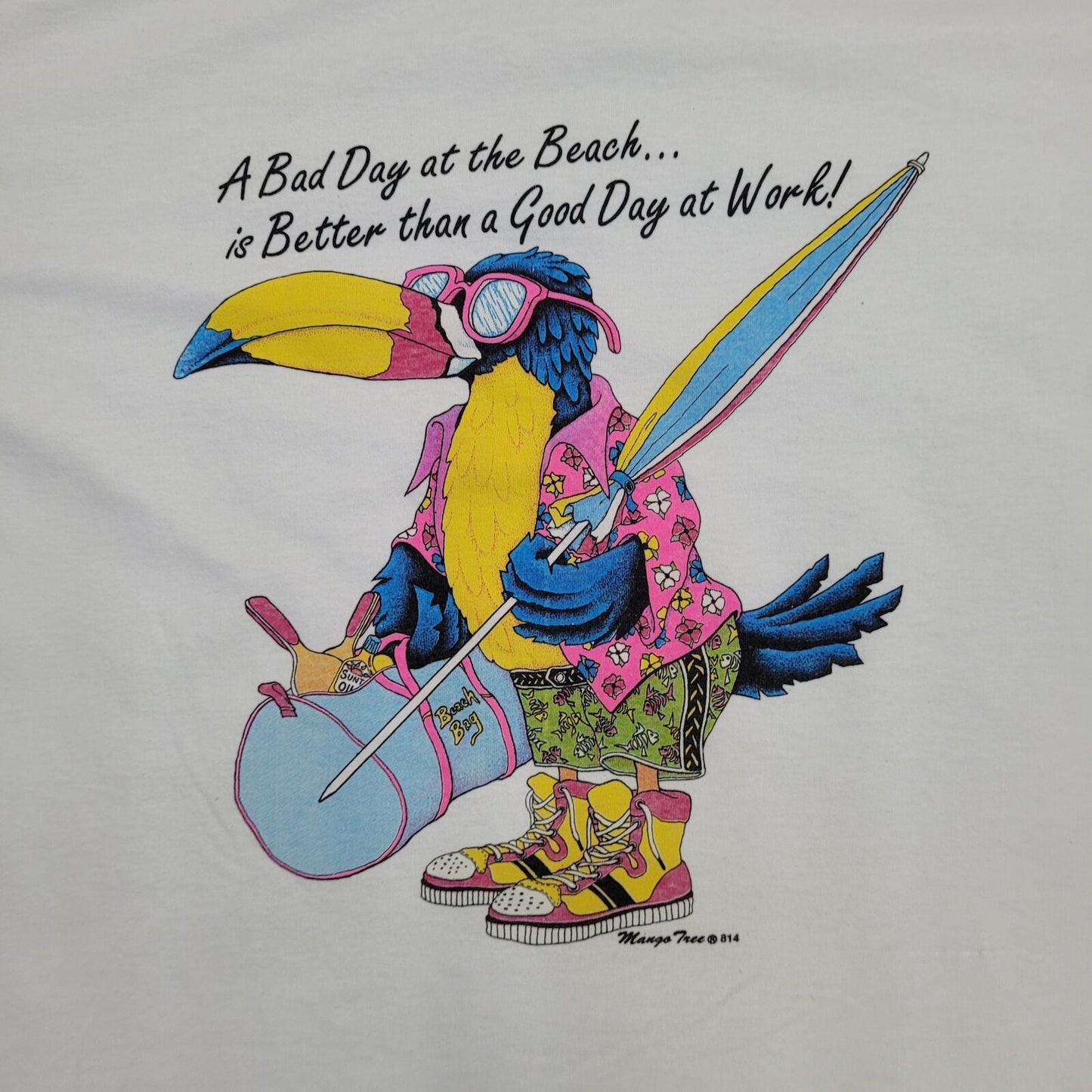 Vintage Toucan Bird Shirt Large 21x25 White Summer Beach USA