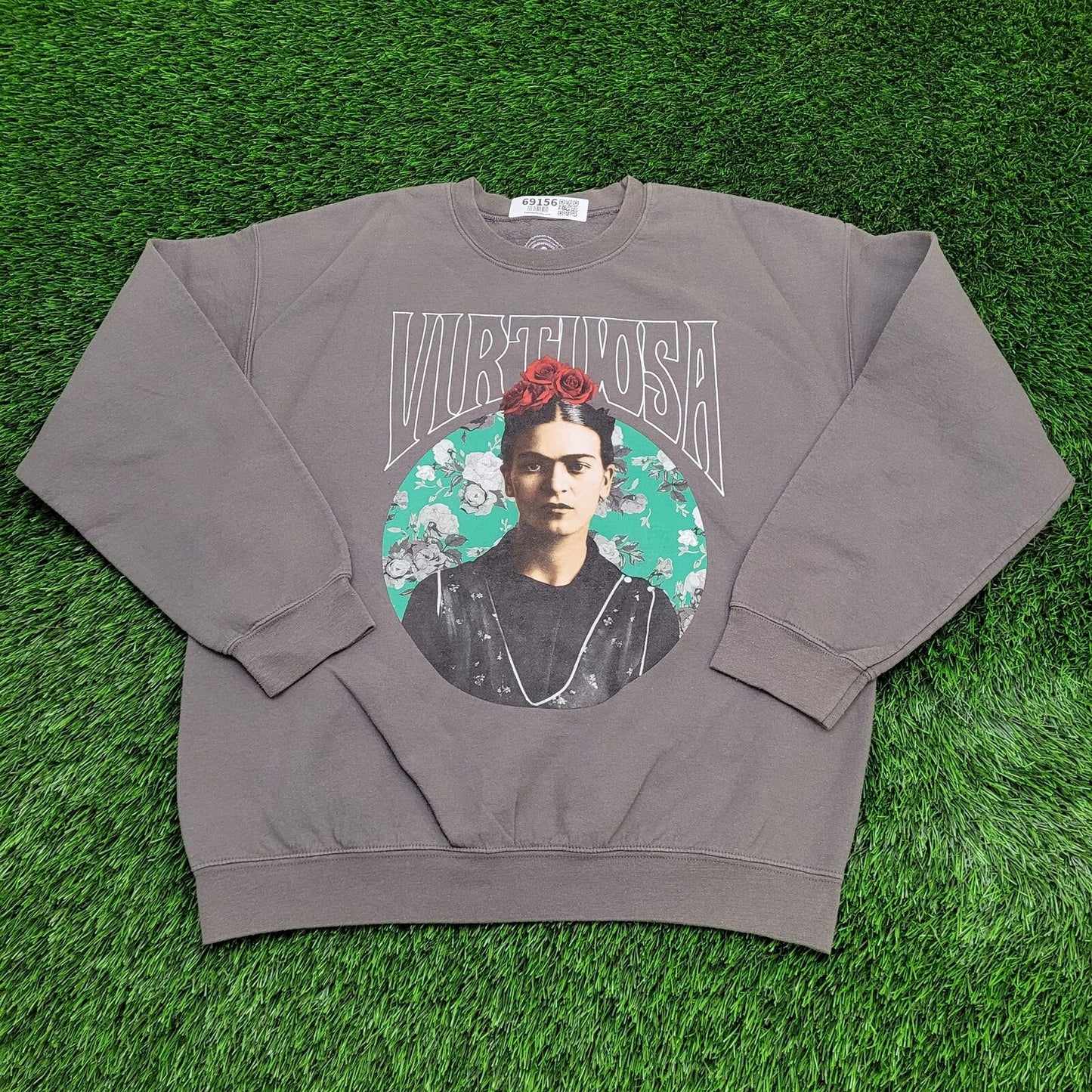 Frida-Kahlo Sweatshirt Womens Large 23x25 Gray Taupe