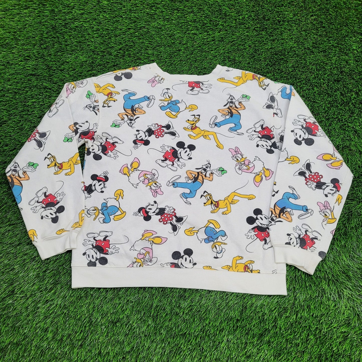 Disney Mickey AOP Sweatshirt Womens Large 21x23 White